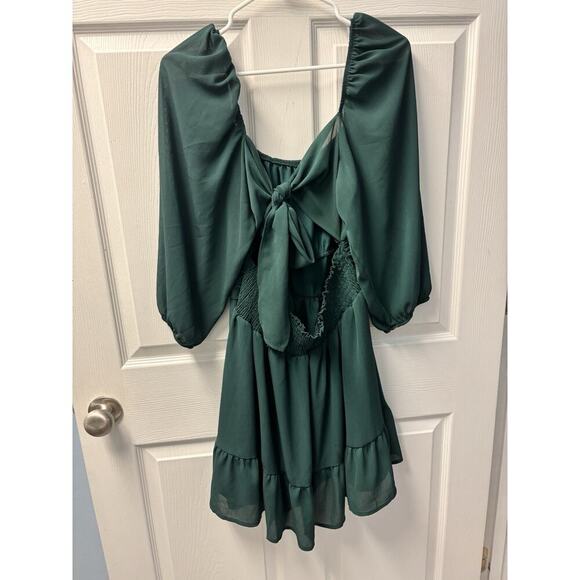 Hunter Green Dress With Elastic Waistband Open Back Size XL - Picture 3 of 6